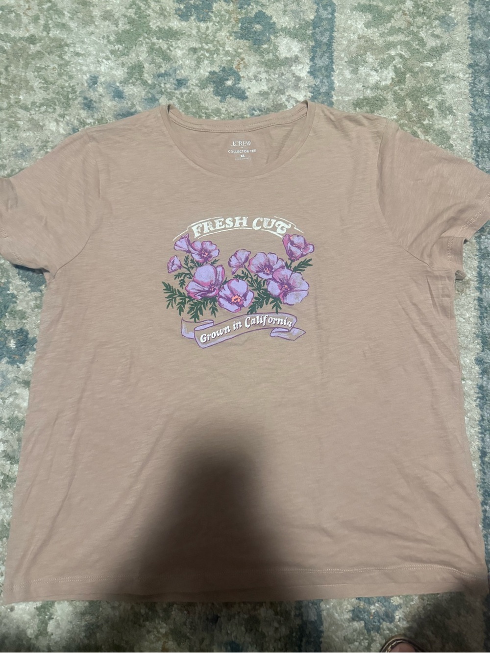 J. Crew Dusty Pink Short-Sleeve Tee with Purple Floral Graphic
